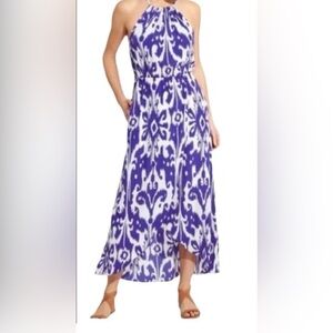 Women’s Athleta Maxi Dress Halter Purple Blue White Graphic Print Size Small.‎